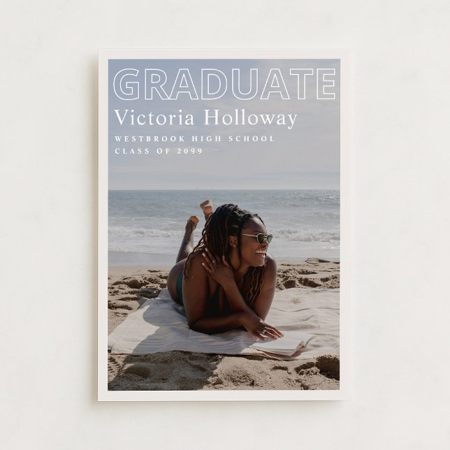 Modern Beach Photo Graduation Announcement Card (Creator Uploaded)