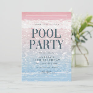 Modern Beach Pink and Blue Photo Pool Party Invitation