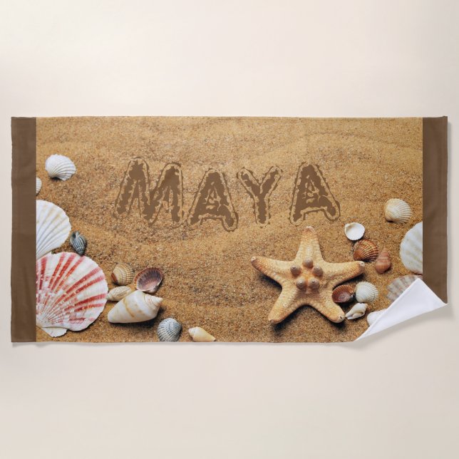 Modern, Beach, Sand, Personalised Beach Towel (Front)