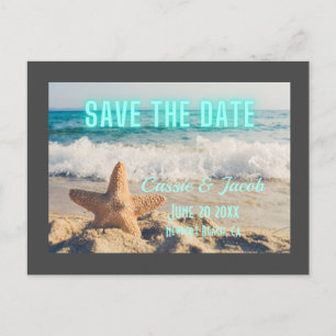 Modern Beach Scene Grey Border Save the Date Announcement Postcard
