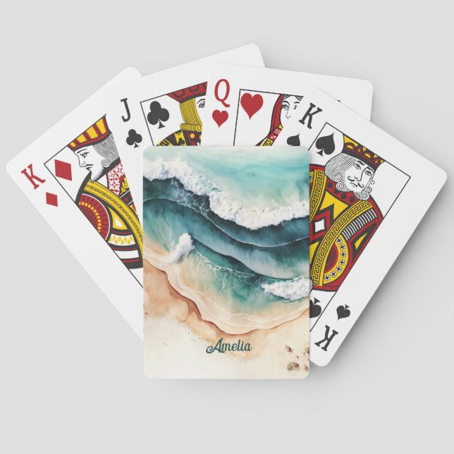 Modern Beach Sea Waves Seaside Sand Playing Cards (Back)