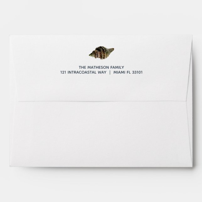 Modern Beach Seashell Gold Coral and Teal Envelope (Back (Top Flap))
