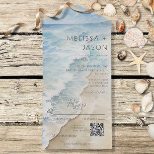 Modern Beach Shoreline Coastal QR Code All In One Invitation
