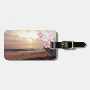 Modern Beach,Sunset,Plumeria Luggage Tag