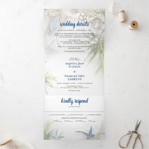 Modern Beach Theme Wedding Tri-Fold Invitation