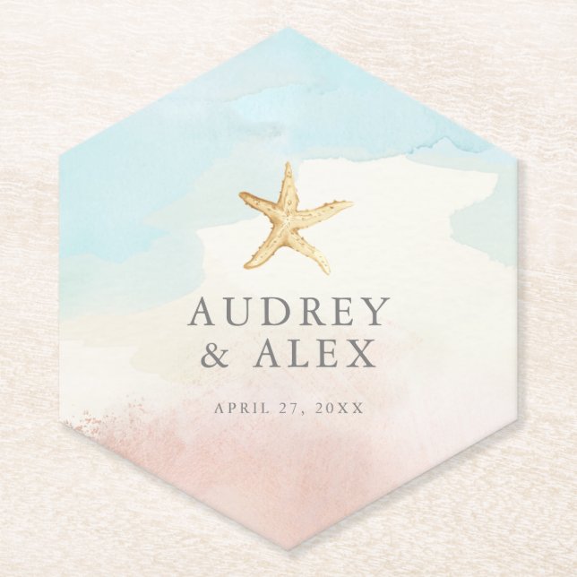 Modern Beach Themed Wedding Coaster (Front)