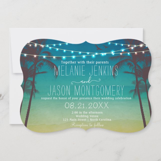 Modern Beach Tropical Palm Tree Wedding Invitation (Front)