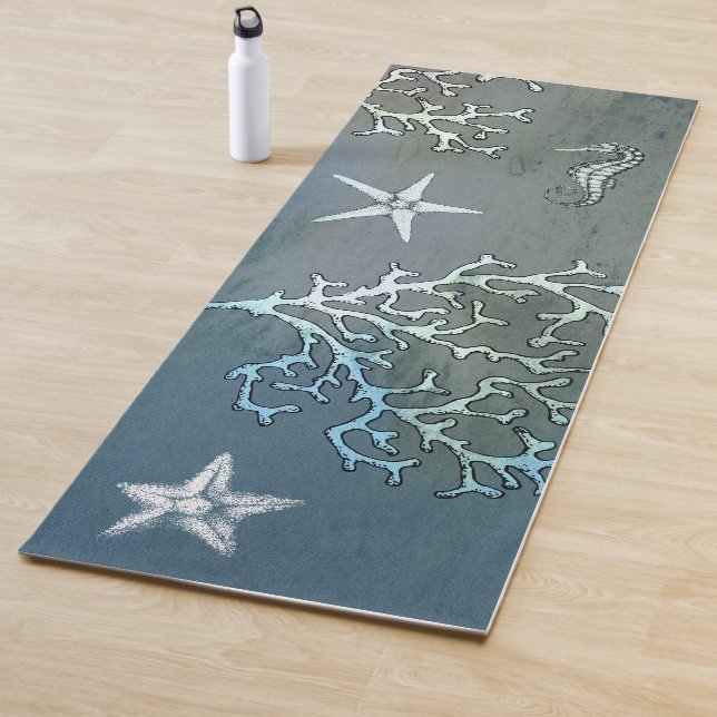 Modern Beach Watercolor Fitness Exercise Blue Yoga Mat (In Situ)