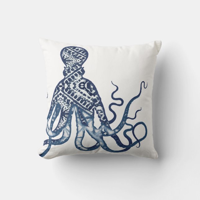 Modern Beach Watercolor Shibori Pattern Octopus Cushion (Front)
