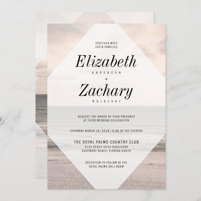 Modern Beach Wedding Diamond Invitation (Front/Back)