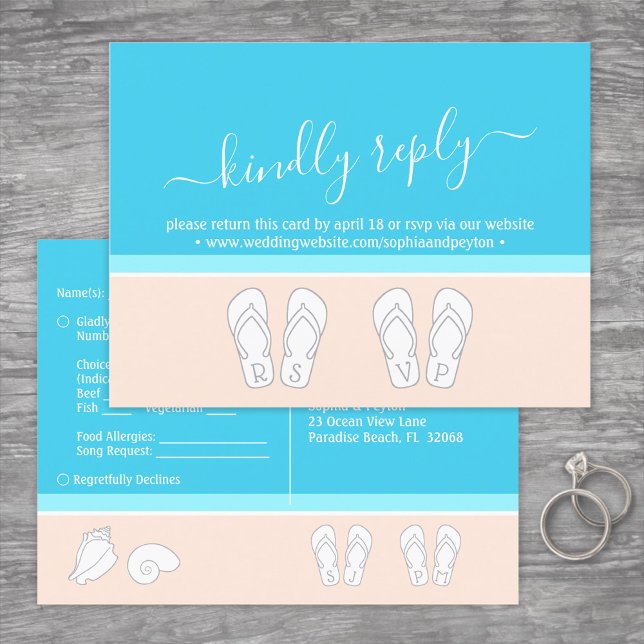Modern Beach Wedding RSVP Meal Choice Song Request Invitation Postcard (Creator Uploaded)