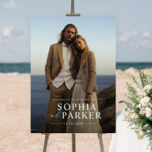 Modern Beach Wedding Welcome Sign With Photo