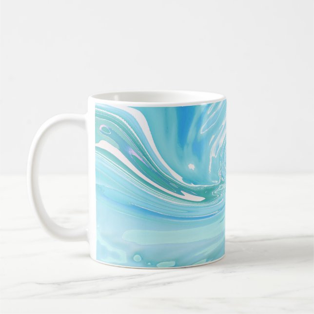 Modern Beachy Blue Abstract Liquid Coffee Mug (Left)