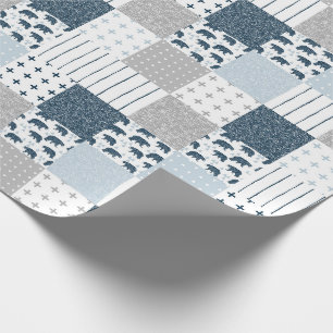 Modern Bear baby boy patchwork Wrapping Paper