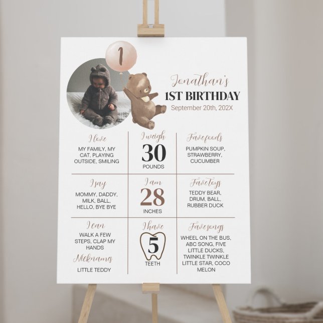 Modern Bear Balloon Birthday Milestone Sign (Creator Uploaded)