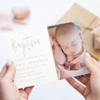 Modern Beautiful Baby Baptism Blush & White Photo