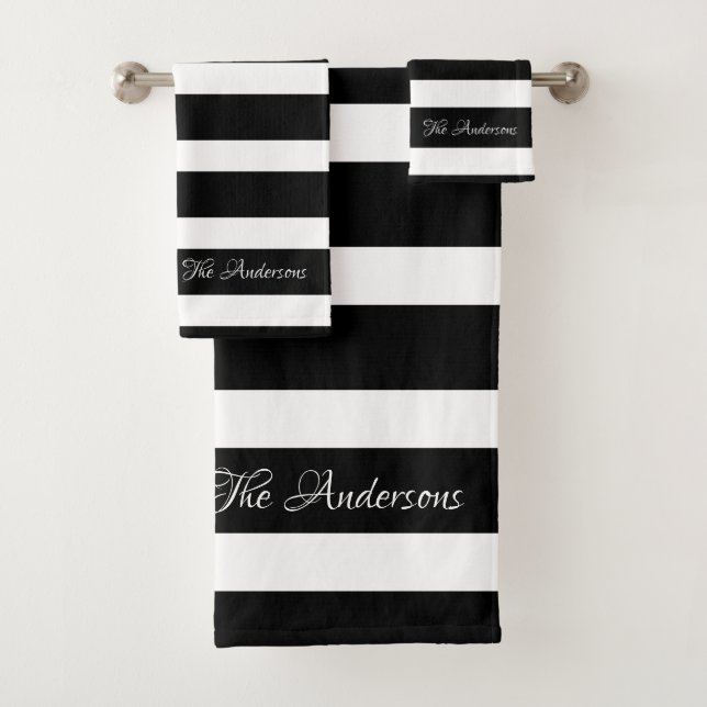 Modern Beautiful Black White Stripes Bath Towel Set (Insitu)