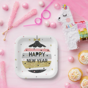 Modern Beautiful Colourful Happy New Year Paper Plate