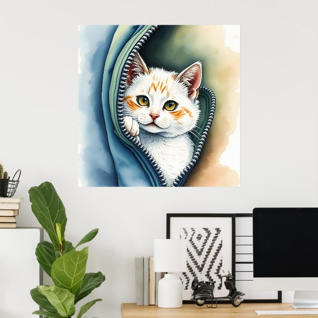 Modern Beautiful Cute Watercolor Cat Collection Poster (Home Office)