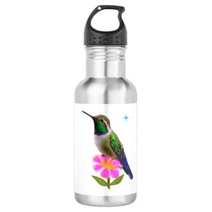 Modern Beautiful Hummingbird with Flower on White 532 Ml Water Bottle
