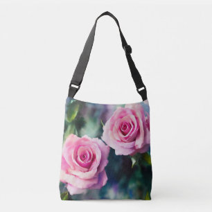 Modern Beautiful Watercolor Pink Roses Collection Crossbody Bag
