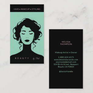 Modern Beauty Makeup Hair Nails Mint & Pink Black Business Card