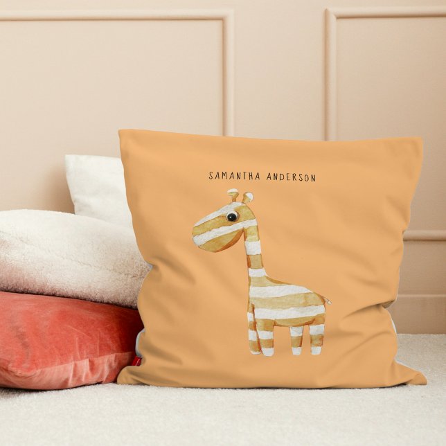 Modern Beauty Orange Giraffe With Name Cushion (Creator Uploaded)