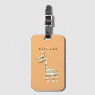 Modern Beauty Orange Giraffe With Name Luggage Tag
