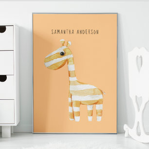 Modern Beauty Orange Giraffe With Name Poster