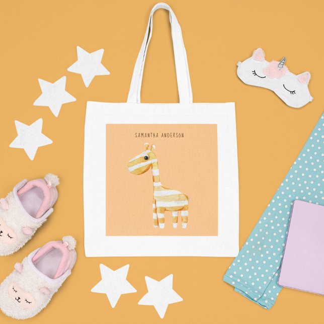 Modern Beauty Orange Giraffe With Name Tote Bag (Creator Uploaded)