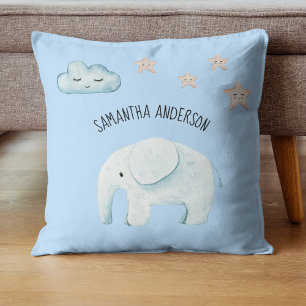 Modern Beauty Pastel Blue Elephant & Stars Kid Cushion