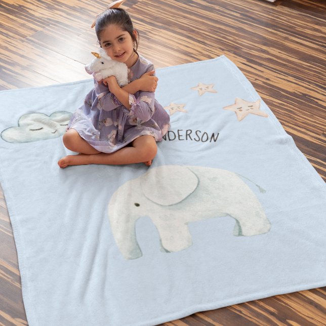 Modern Beauty Pastel Blue Elephant & Stars Kid Fleece Blanket (Creator Uploaded)