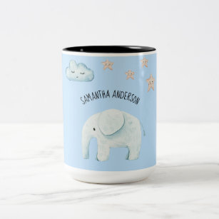 Modern Beauty Pastel Blue Elephant & Stars Kid Two-Tone Coffee Mug