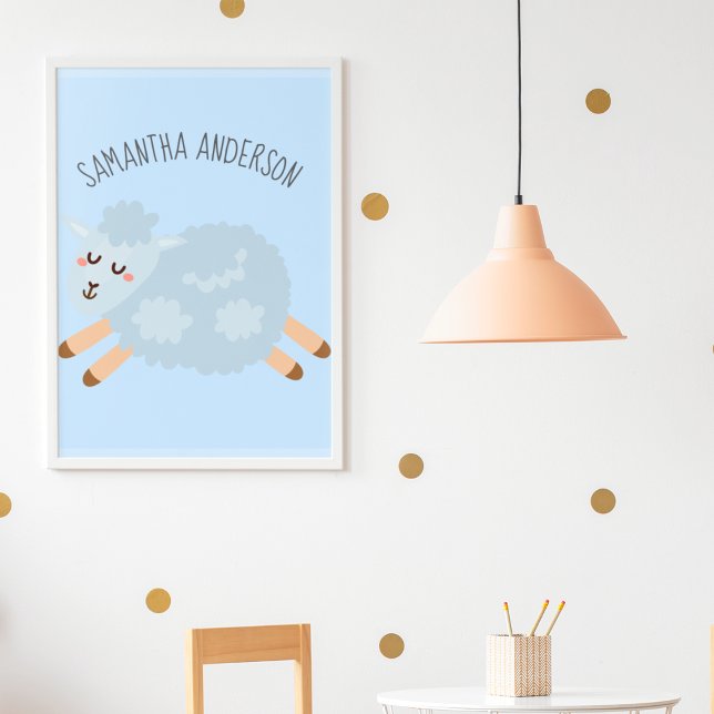 Modern Beauty Pastel Blue Sheep And Kid Name Poster (Creator Uploaded)