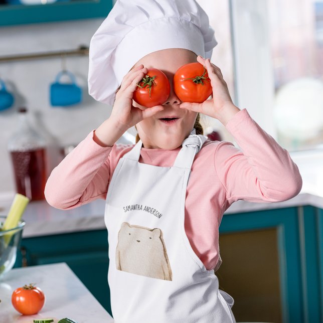 Modern Beauty Pastel Pink Bear With Name Kids Apron (Creator Uploaded)