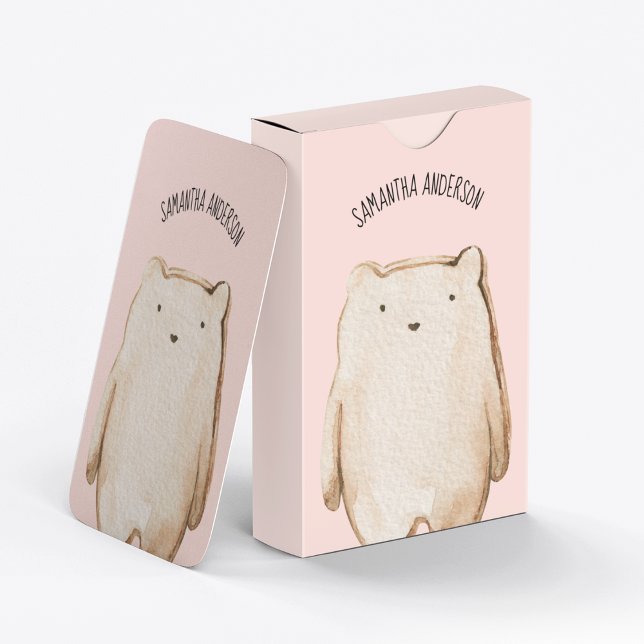Modern Beauty Pastel Pink Bear With Name Playing Cards (Creator Uploaded)