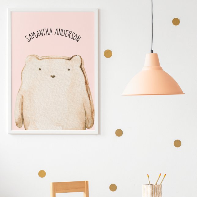Modern Beauty Pastel Pink Bear With Name Poster (Creator Uploaded)