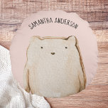 Modern Beauty Pastel Pink Bear With Name Round Cushion<br><div class="desc">Modern Beauty Pastel Pink Bear With Name</div>