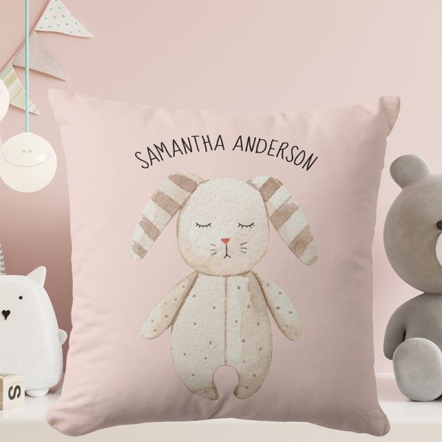 Modern Beauty Pastel Pink Bunny With Name Cushion (Creator Uploaded)