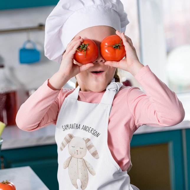 Modern Beauty Pastel Pink Bunny With Name Kids Apron (Creator Uploaded)