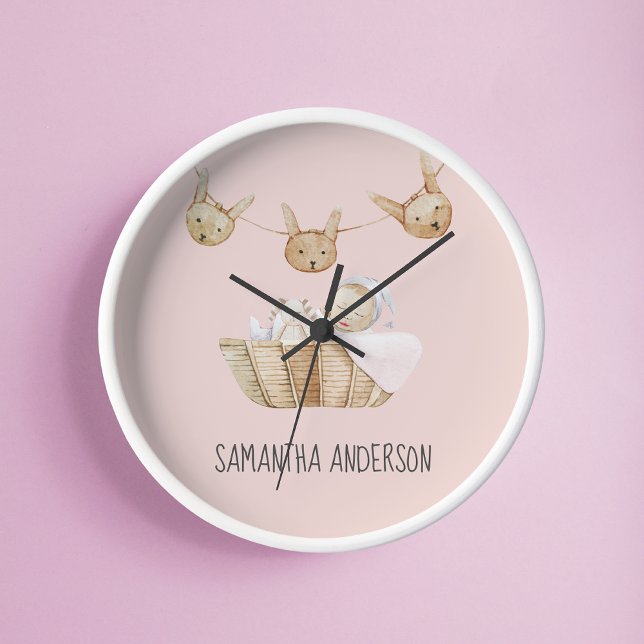 Modern Beauty Pastel Pink Kid Name Round Clock (Creator Uploaded)