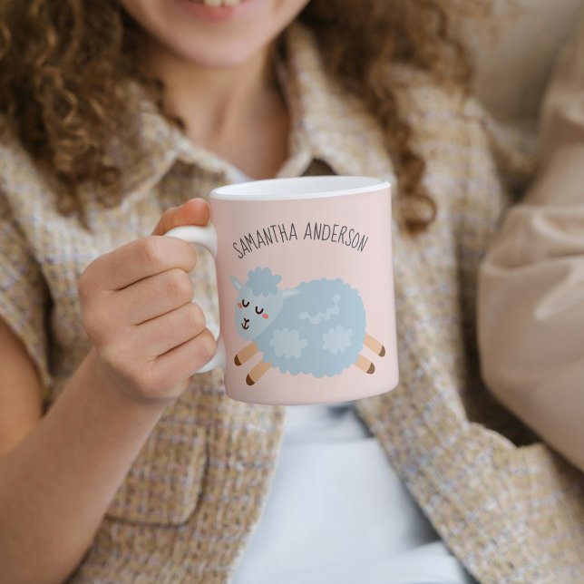 Modern Beauty Pastel Pink Sheep And Kid Name Coffee Mug (Creator Uploaded)