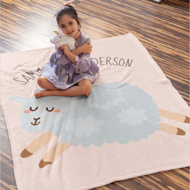 Modern Beauty Pastel Pink Sheep And Kid Name Fleece Blanket (Creator Uploaded)