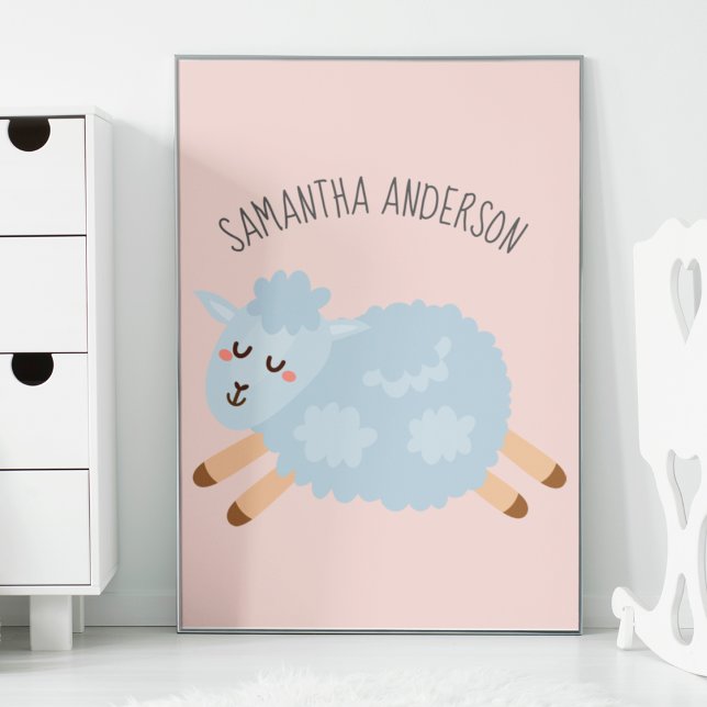 Modern Beauty Pastel Pink Sheep And Kid Name Poster (Creator Uploaded)