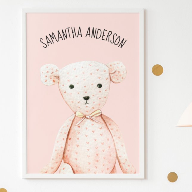 Modern Beauty Pastel Pink Teddy Bear With Name Poster (Creator Uploaded)