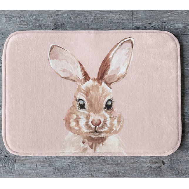 Modern Beauty Pastel Pink Watercolor Bunny Lovely Bath Mat (Creator Uploaded)