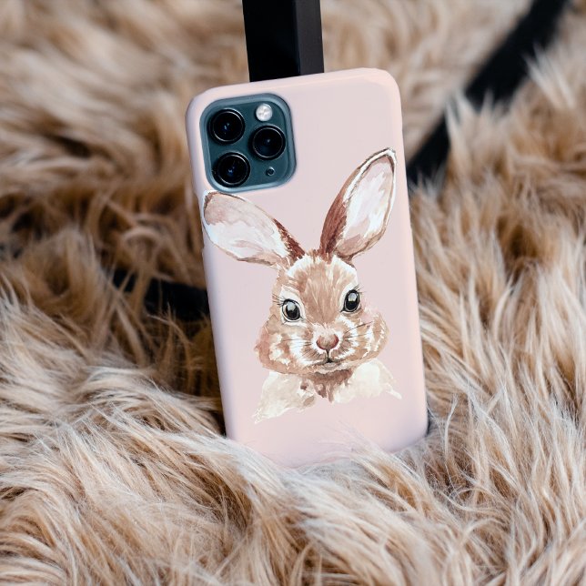 Modern Beauty Pastel Pink Watercolor Bunny Lovely iPhone Case (Creator Uploaded)