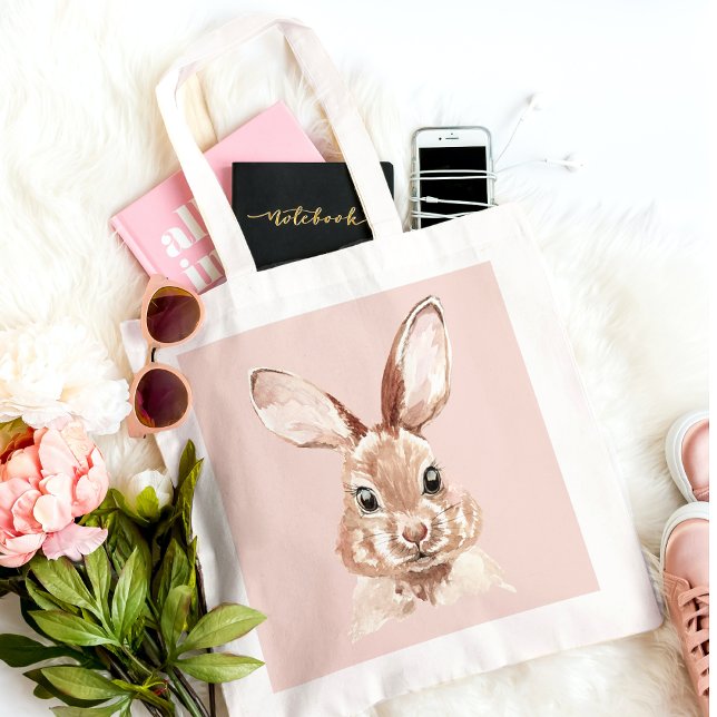 Modern Beauty Pastel Pink Watercolor Bunny Lovely Tote Bag (Creator Uploaded)