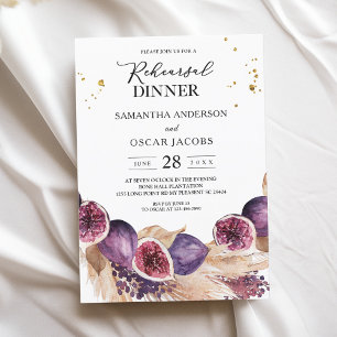 Modern Beauty Purple Figs & Pampas & Gold Drops Invitation