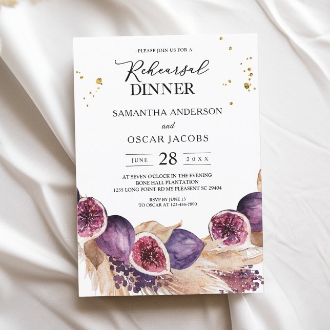 Modern Beauty Purple Figs & Pampas & Gold Drops Invitation (Creator Uploaded)